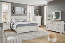 Robbinsdale – Antique White – 8 Pc. – Dresser, Mirror, Chest, Queen Sleigh Bed With 2 Storage Drawers, 2 Nightstands B742/31/36/46/77/74/98/92(2)