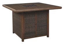 Paradise – Medium Brown – Square Bar Table W/Fire Pit P750-665