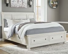 Robbinsdale – Antique White – King Sleigh Bed With 2 Storage Drawers B742/78/76/99