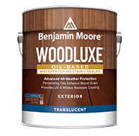 Benjamin Moore Woodluxe Oil-Based Waterproofing Stain + Sealer – Translucent Natural (10), Redwood (20), Teak (30), Cedar (40), Mahogany (60), Chestnut Brown (65), Bleached Gray (72) WDLX-591