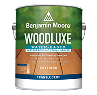Benjamin Moore Woodluxe Water-Based Waterproofing Stain + Sealer – Translucent Natural (10), Redwood (20), Teak (30), Cedar (40), Mahogany (60), Chestnut Brown (65), Bleached Gray (72) WDLX-691
