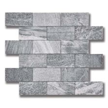 Stone Mosaics Akdo  2” x 4” Brick Pitch Black (Etched) Gray, White MB2354-BRICE0