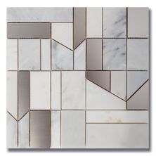 Stone Mosaics Akdo  Architetto Modulo Carrara Bella (H) w/ Stainless Steel White, Gray, Metallic Silver MB1604-MODUH0