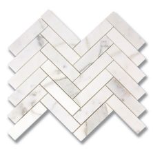 Stone Mosaics Akdo  1” x 4” Herringbone Calacatta (H) White, Gray, Taupe MB1203-HB14H0
