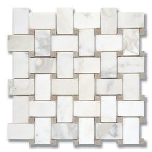 Stone Mosaics Akdo  Basket Weave Calacatta (H) w/ Pistachio Green (H) White, Gray, Taupe, Green MB1203-BASIH3
