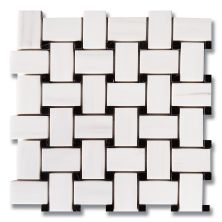 Stone Mosaics Akdo  Basket Weave Dolomite (P) w/ Tulip Black (P) Black, Gray, White MB1796-BASIH0