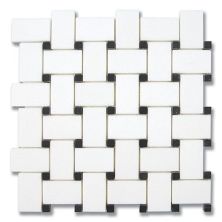 Stone Mosaics Akdo  Basket Weave Thassos (P) w/ Tulip Black (P) White, Black MB1232-BASIP5