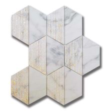 Stone Mosaics Akdo  Luminous Daybreak Calacatta w/ Gold (H) White, Gray, Taupe, Metallic Gold MB1203-DAYBH0