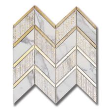 Stone Mosaics Akdo  Luminous Ray Calacatta w/ Gold (H & Combed) White, Gray, Taupe, Metallic Gold MB1203-RAY0H0