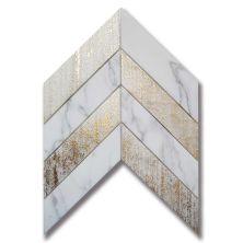 Stone Mosaics Akdo  Luminous Rise Calacatta w/ Gold (H & Combed) White, Gray, Taupe, Metallic Gold MB1203-RISEH1