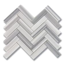 Stone Mosaics Akdo  1” x 4” Herringbone Zebra (P) Gray, White MB1777-HB14P0