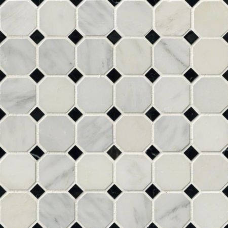 MSI Greecian White 2" Octagon With Black 5/8x5/8 Polished In 12x12 Mesh