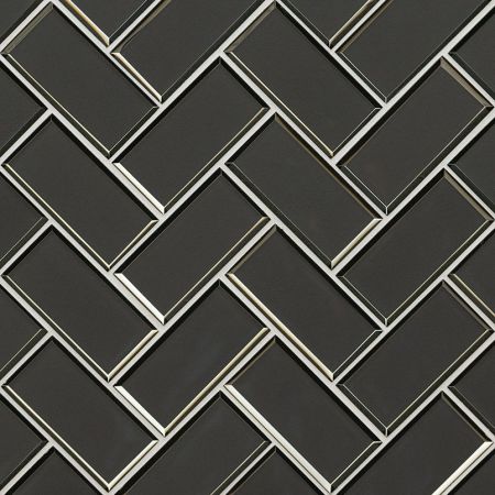 MSI Bevollo Glass Tile Herringbone 8mm Metallic Gray Bevel