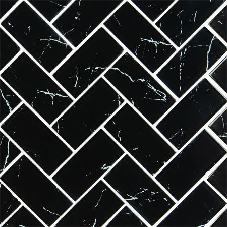 MSI Glass Tile 2x4 Herringbone Nero Marquina Glass