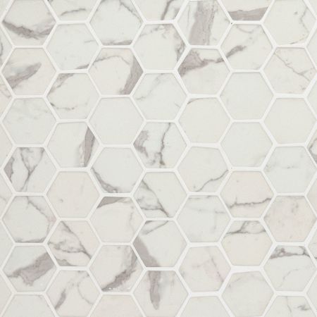 MSI Revaso Recycled Glass Hexagon Mosaic Tile Statuario Celano