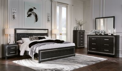 Kaydell - Black - 5 Pc. - Dresser, Mirror, King Upholstered Glitter Panel Bed B1420/31/36/158/56/97 Furniture | Country Carpet & Furniture Kaydell - Black - 5 Pc. - Dresser, Mirror, King Upholstered Glitter Panel Bed B1420/31/36/158/56/97 Furniture | Country Carpet & Furniture