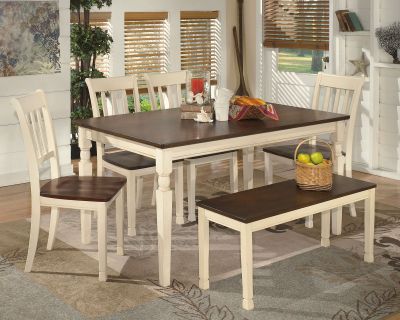 Whitesburg – White – 6 Pc. – Dining Room Table, 4 Side Chairs, Bench D583/25/02(4)/00
