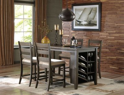 Rokane – Brown – 5 Pc. – Counter Table, 4 Upholstered Barstools D397/32/124(4)