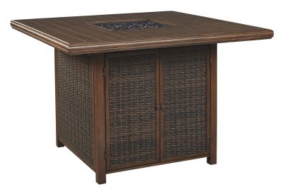 Paradise – Medium Brown – Square Bar Table W/Fire Pit P750-665