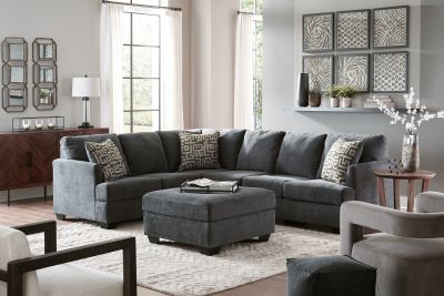Ambrielle – Gunmetal – 4 Pc. – Left Arm Facing Sofa With Corner Wedge 3 Pc Sectional, Ottoman 11902/48/46/56/08
