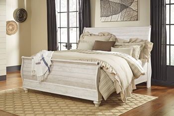 Willowton – Whitewash – King Sleigh Headboard With Faux Plank Design B267-78