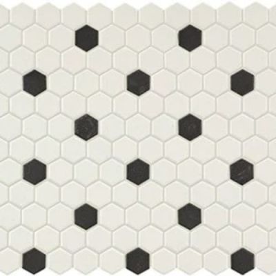 American Olean Unglazed Mosaics Ice White/Black Hexagon UNM-HX-0A61