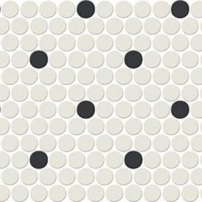 American Olean Unglazed Mosaics Ice White/Black Penny Rounds Retro Dot UNM-PRRD-0A61