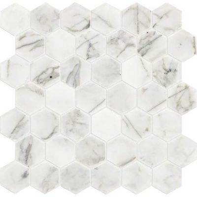 Daltile Marble Collection Venetian Calacatta 2 x 2 Hexagon Mosaic Polished M4742HEXMS1L