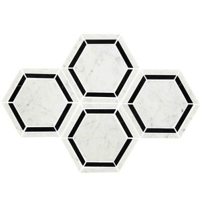Daltile Marble Collection Black/White Blend 6″ Hexagon Mosaic (Polished) M7536HEXMS1L