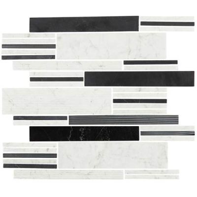 Daltile Marble Collection Black/White Blend Multi Modern Linear Mosaic (Polished, Honed and Scraped) M753MODLINMS1L