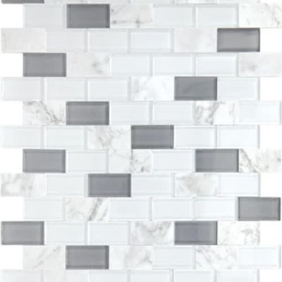 Daltile Perfit Mosaix Mosaic White Carrara & Glass Brick Joint 1×2 PT49