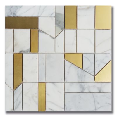 Stone Mosaics Akdo  Architetto Modulo Calacatta (H) w/ Brass White, Gray, Taupe, Metallic Gold MB1203-MODUH0