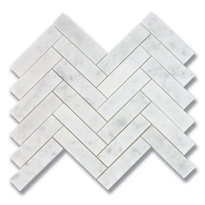 Stone Mosaics Akdo  1” x 4” Herringbone Carrara (P) White, Gray MB1130-HB14P0
