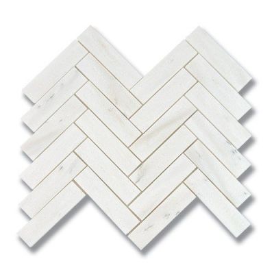 Stone Mosaics Akdo  1” x 4” Herringbone White Haze (H) Gray, Taupe, White MB1741-HB14H0