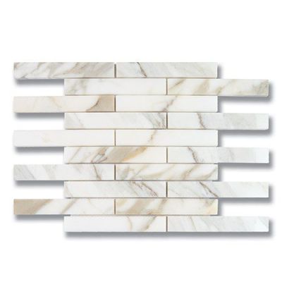 Stone Mosaics Akdo  1” x 6” Brick Calacatta (P) White, Gray, Taupe MB1203-BR16P0