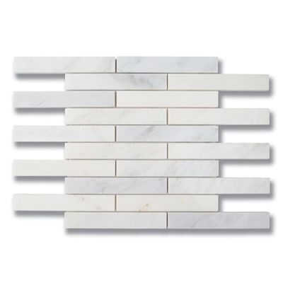 Stone Mosaics Akdo  1” x 6” Brick Carrara Bella (P) White, Gray MB1604-BR16P0