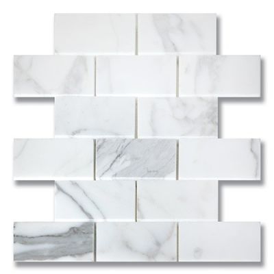 Stone Mosaics Akdo  2” x 4” Brick Calacatta (P) White, Gray, Taupe MB1203-BRICP0
