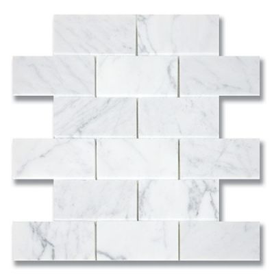 Stone Mosaics Akdo  2” x 4” Brick Carrara (H) White, Gray MB1130-BRICH0