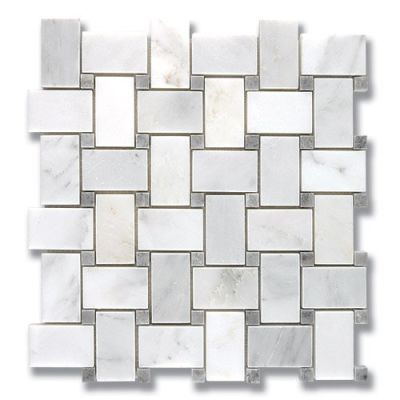 Stone Mosaics Akdo  Basket Weave Carrara Bella (H) w/ Pearl Gray (H) White, Gray MB1604-BASIH1
