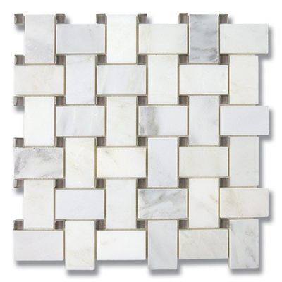 Stone Mosaics Akdo  Basket Weave Carrara Bella (P) w/ Lunar Gray Medium (C) White, Gray MB1604-BASIP2