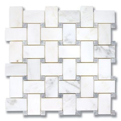 Stone Mosaics Akdo  Basket Weave Carrara Bella (P) w/ Pearl Gray (P) White, Gray MB1604-BASIP1
