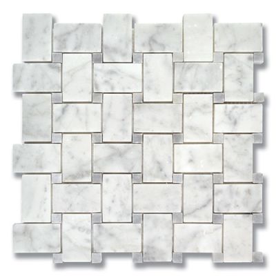 Stone Mosaics Akdo  Basket Weave Carrara (H) w/ Turkish Gray (H) White, Gray MB1130-BASIH5