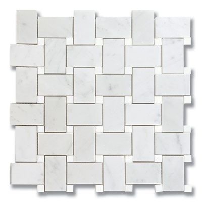 Stone Mosaics Akdo  Basket Weave Carrara (P) w/ Thassos (P) White, Gray MB1130-BASIP2