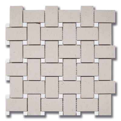 Stone Mosaics Akdo  Basket Weave White Sand (H) w/ Thassos (H) Beige, White LS1135-BASIH0