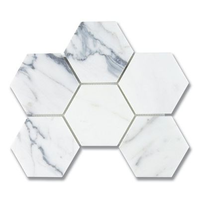 Stone Mosaics Akdo  Hexagon 3-7/8 Calacatta (H) White, Gray, Taupe MB1203-HEX3H0