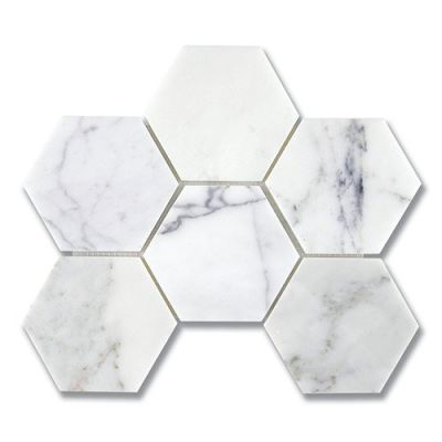 Stone Mosaics Akdo  Hexagon 3-7/8 Calacatta (P) White, Gray, Taupe MB1203-HEX3P0