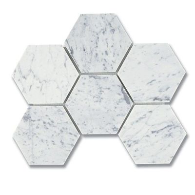 Stone Mosaics Akdo  Hexagon 3-7/8 Carrara (H) White, Gray MB1130-HEX3H0