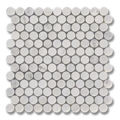 Stone Mosaics Akdo  Penny Round Carrara Bella (H) White, Gray MB1604-PENYH0