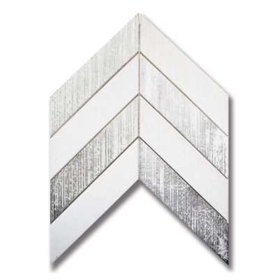 Stone Mosaics Akdo  Luminous Rise Thassos w/ Silver (H & Combed) White, Metallic Silver MB1232-RISEH0