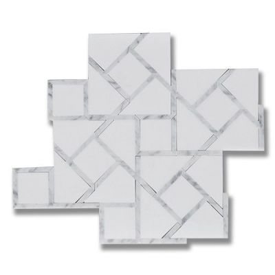 Stone Mosaics Akdo  Perspective Axis Thassos (P) w/Carrara (H) White, Gray MB1232-AXISP0